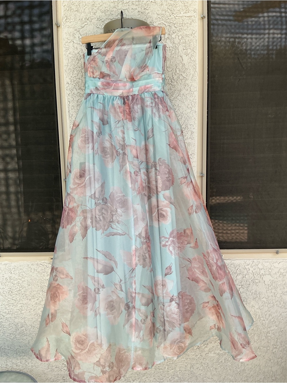 NWT Lulu’s Dramatically Lovely Blue Floral One-Shoulder Maxi Dress Medium Chic - Picture 4 of 14
